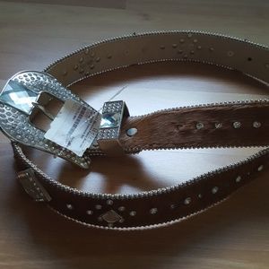 NwT brown cowhide bling belt size L
